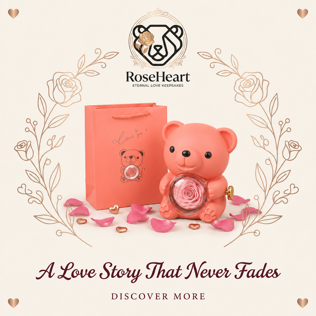 Coral Blush RoseHeart teddy bear rose keepsake — thumbnail