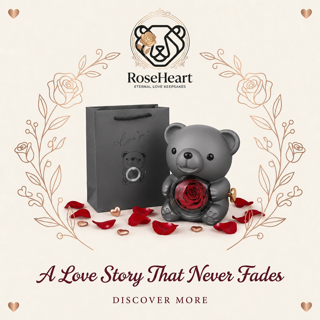 Slate Grey RoseHeart teddy bear rose keepsake — thumbnail