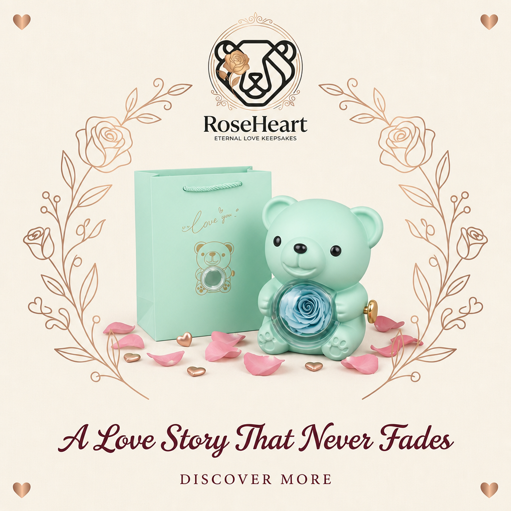 Mint Green RoseHeart teddy bear rose keepsake — thumbnail