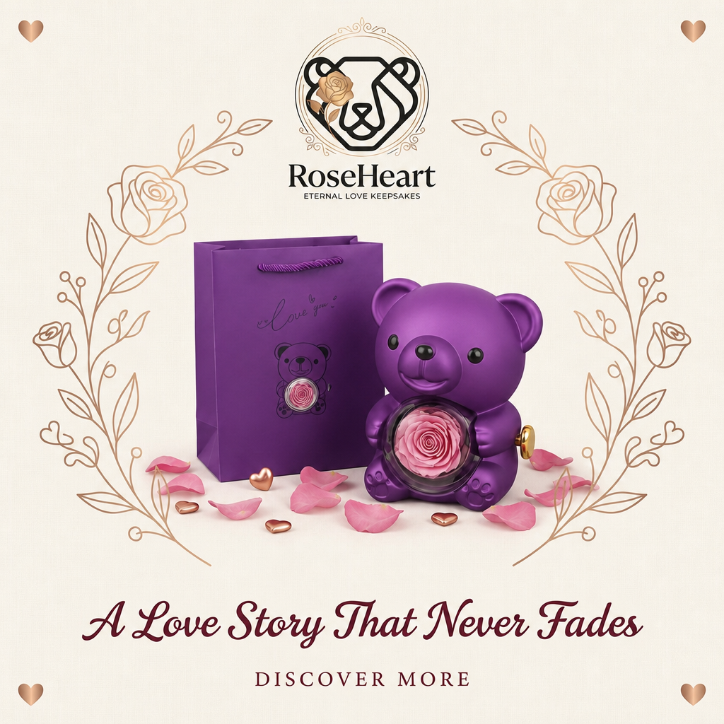 Deep Purple RoseHeart teddy bear rose keepsake — thumbnail